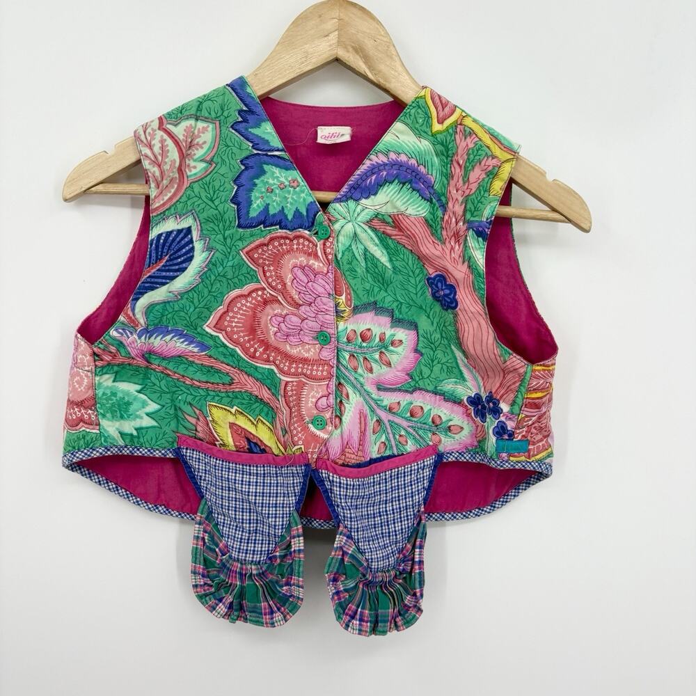 Vintage Oilily Quilted Vest Girls 128 7/8 Cottagecore Boho Floral Folk Indie